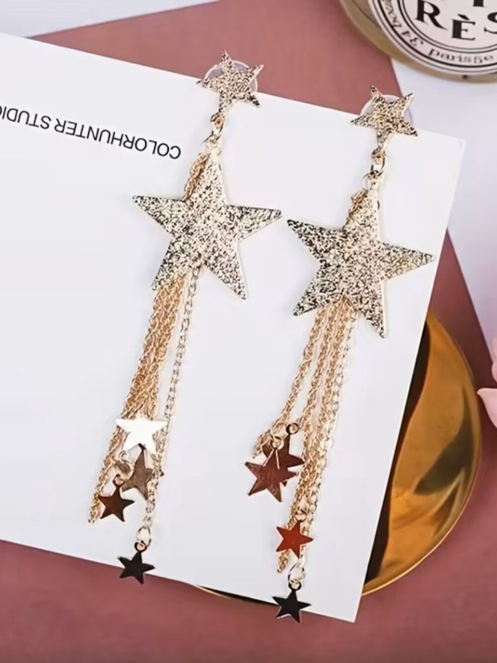 Dazzling Galaxy Star Waterfall Tassel Exaggerated Earrings Z3